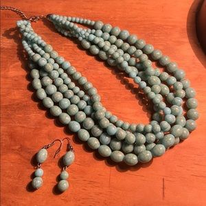 Aquamarine Chunky Fashion Statement Necklace and Earring Set 16 inches